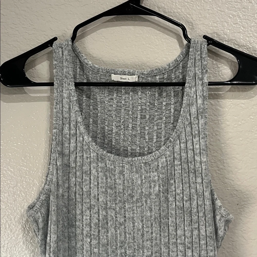 Women’s Sleeveless Ribbed Maxi Texture Tank Dress Gray Lightweight Sz L Chic - Picture 6 of 6